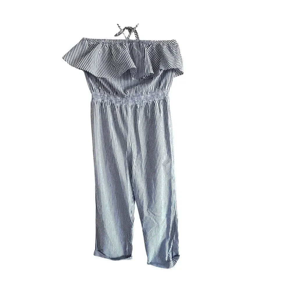 J.Crew Blue Stripe Cotton Strapless Jumpsuit S